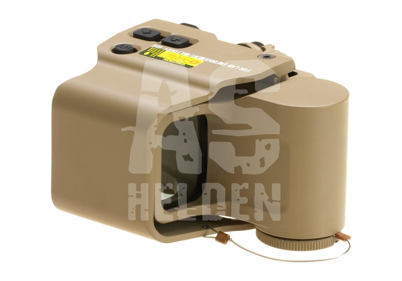 Taktisches Visier in Tan mit digitalen Bedienelementen für Airsoft-Waffen.