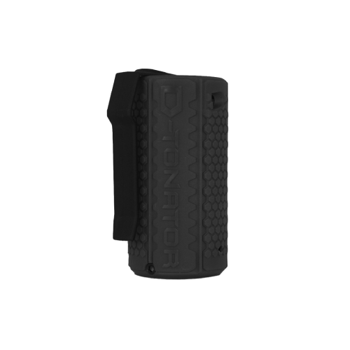 Schwarzer Airsoft-Detonator in Wabenstruktur mit Clip, kompakt und robust designed.