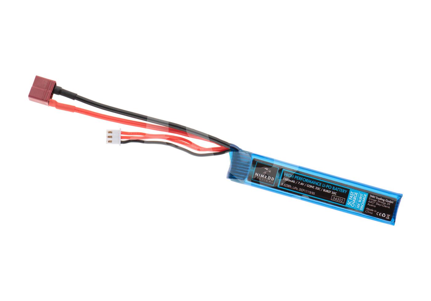 Lipo 7.4V 1300mAh 25C Buffer Tube Type T-Plug