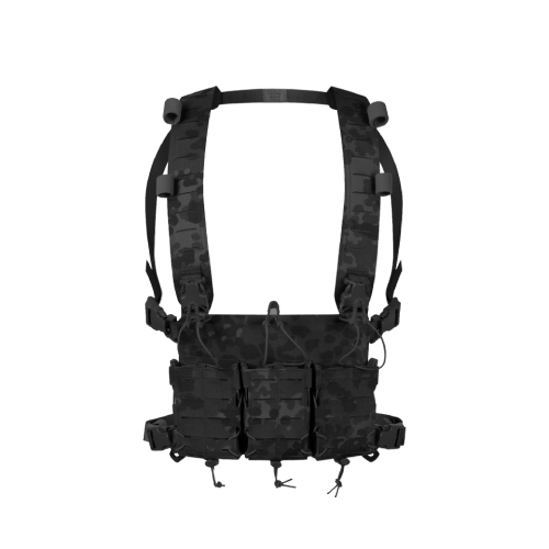 Taktische Weste in Schwarz mit mehreren Magazintaschen für Airsoft.