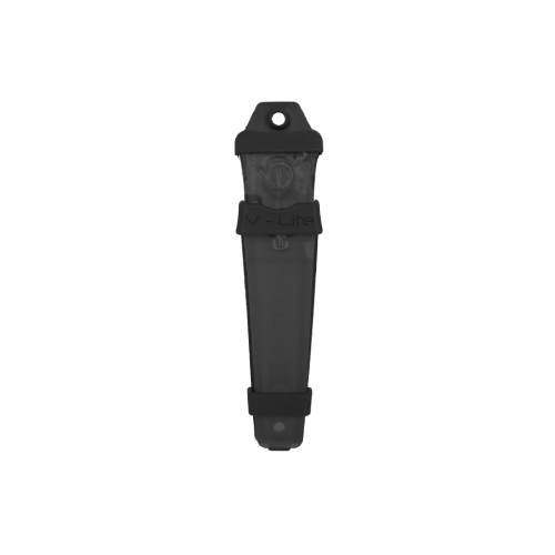 Schwarzes taktisches V-Lite mit Befestigungsschlaufe, ideal für Airsoft-Spiele.