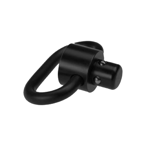 Schwarze QD-Sling-Swivel für Airsoft-Waffen, zylindrischer Knopf mit Befestigungsring.