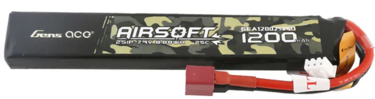 Gens ace 25C 1200mAh 2S1P 7,4V Airsoft Gun Lipo Battery with T Plug 