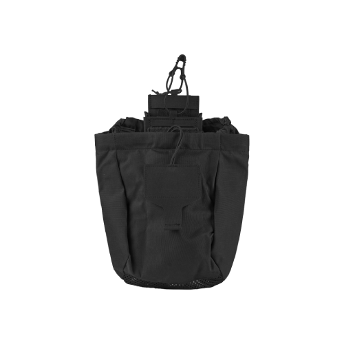 Schwarzer Airsoft-Dump-Pouch mit Kordelzug und MOLLE-Befestigung.