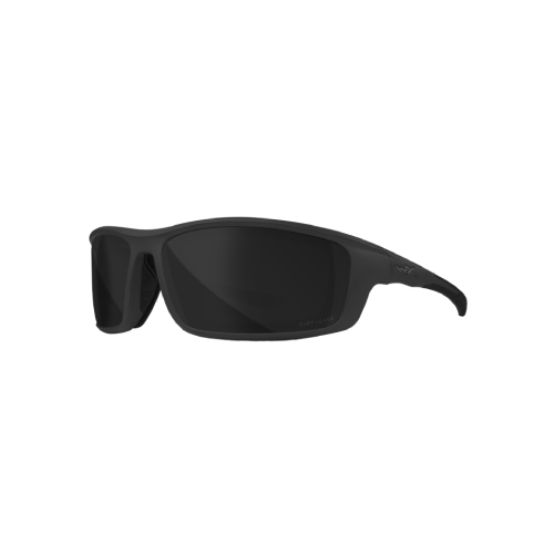 Schwarze taktische Schutzbrille mit getönten Gläsern für Airsoft-Einsätze.