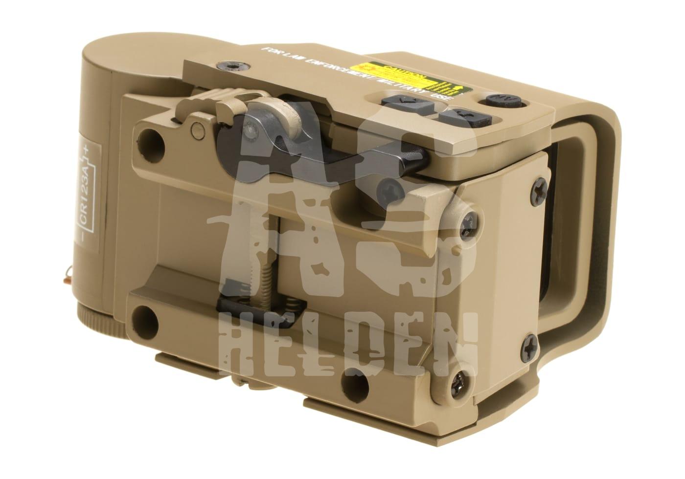 Taktisches Laserzielgerät in Tan-Farbe, robustes Gehäuse, geeignet für Airsoft-Waffen.