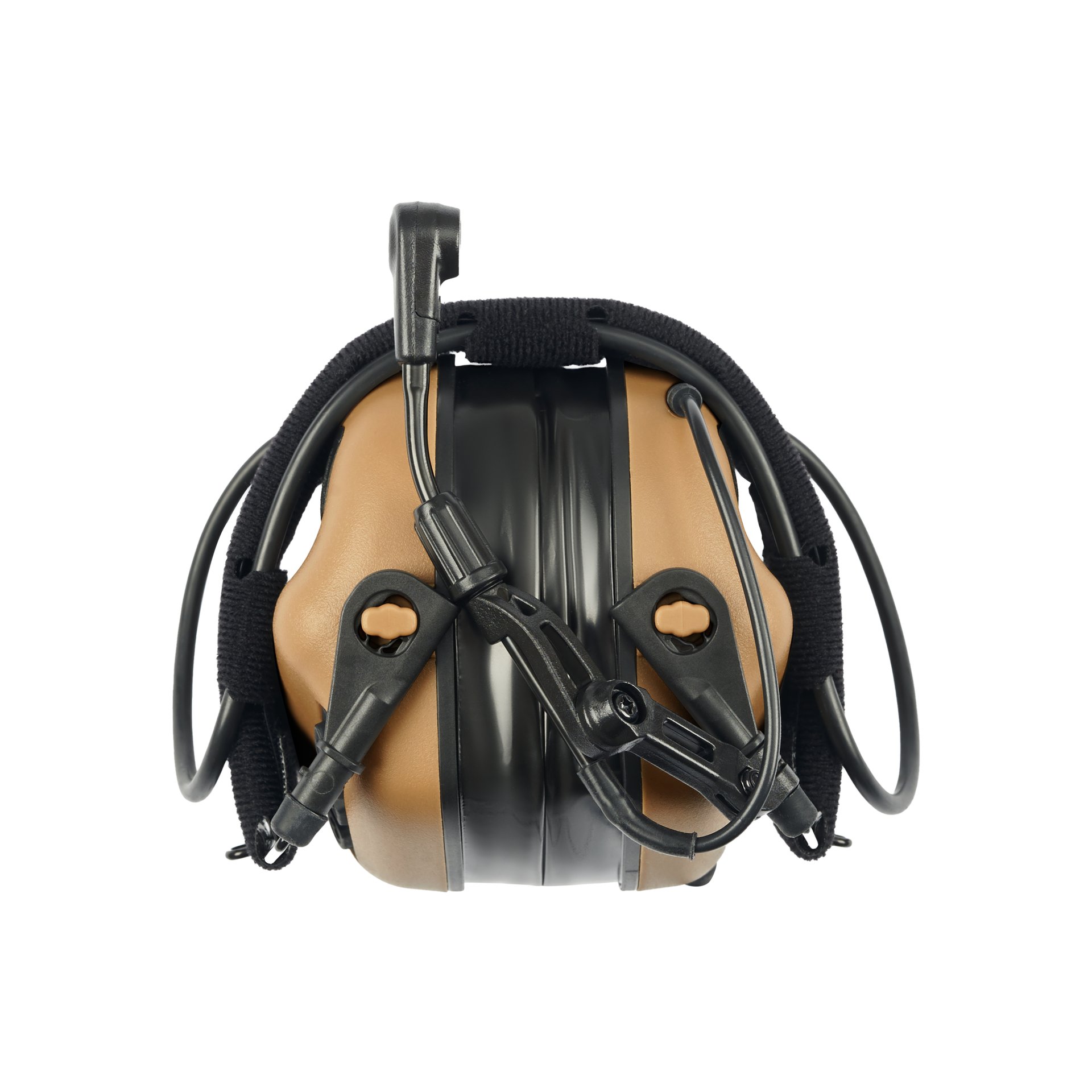 Taktisches Headset mit Mikrofon, oliv und schwarz, für Airsoft-Kommunikation geeignet.