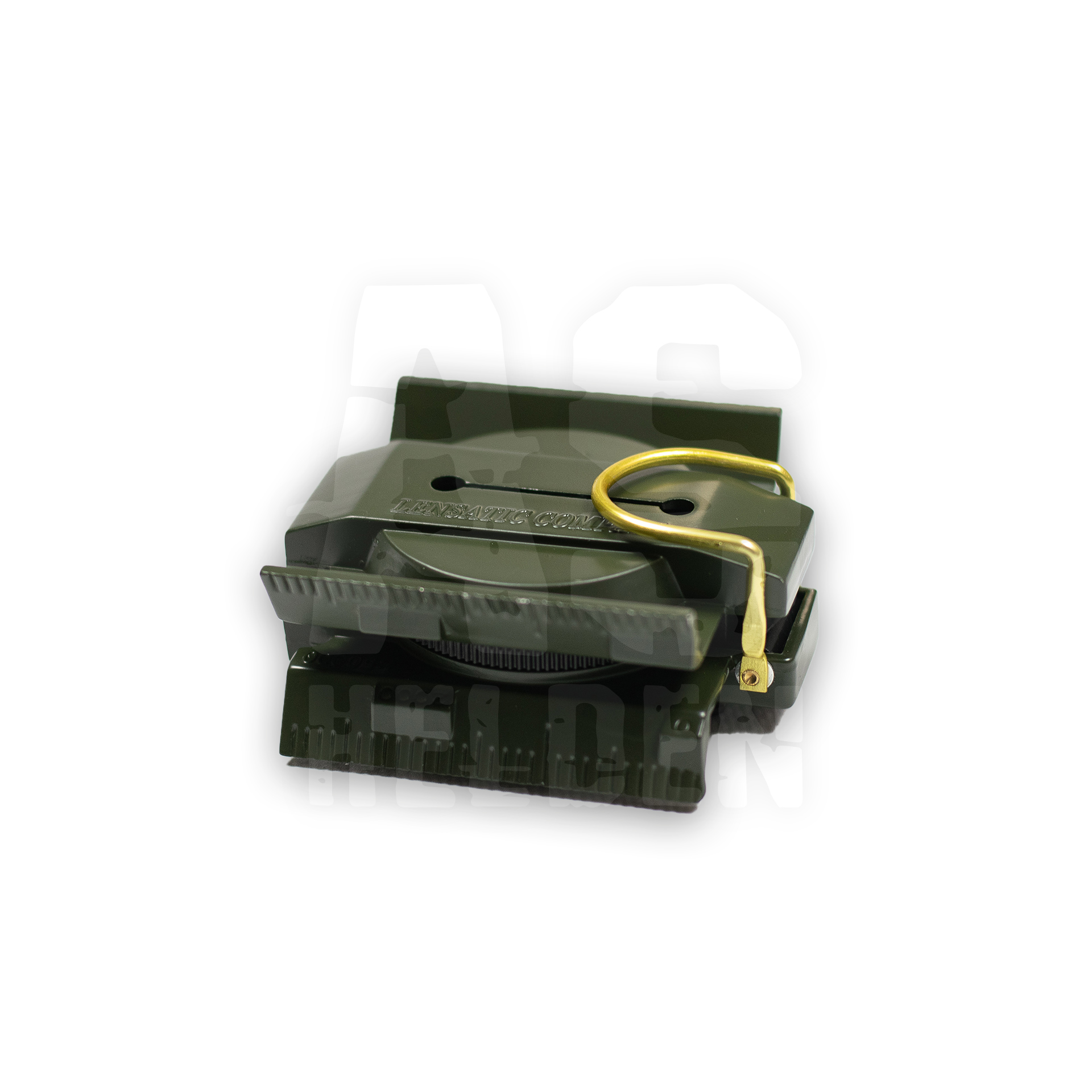 Olivgrüner Airsoft Granatenhalter mit Metallbügel, frontale Ansicht.