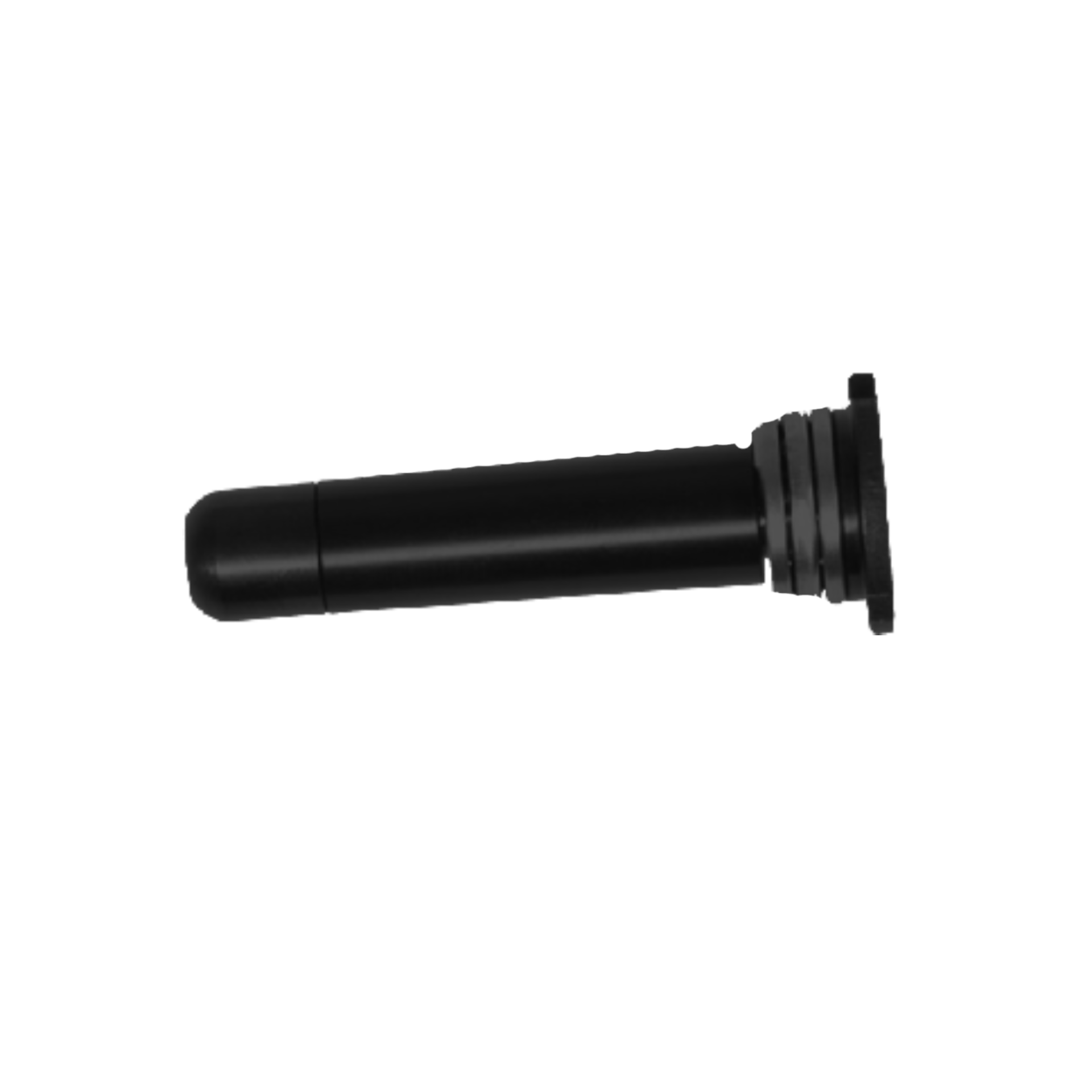 Airsoft Pufferrohr, schwarz, passend für Gewehrschäfte, seitliche Ansicht.