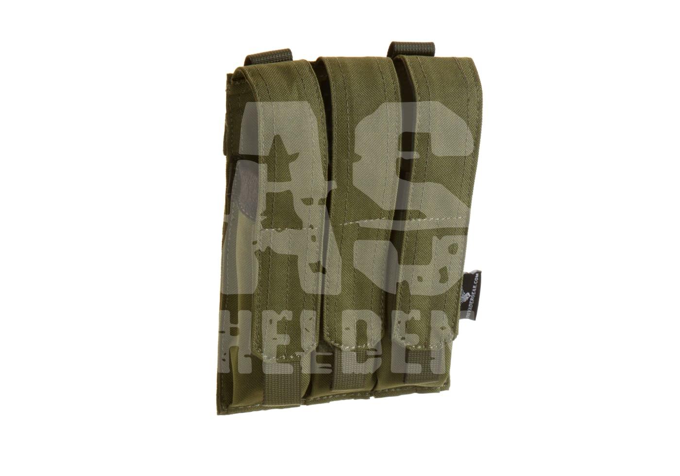 Olivegrünes Triple-Magazintasche für Airsoft, robustes Material, MOLLE-kompatibel.