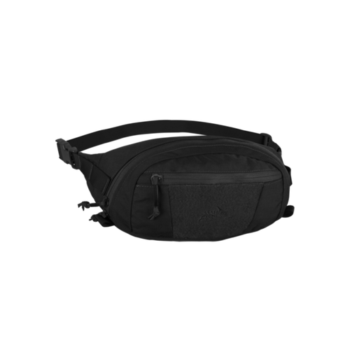 Taktische schwarze Bauchtasche mit Reißverschlüssen und verstellbarem Gurt. Perfekt für Airsoft-Zubehör.