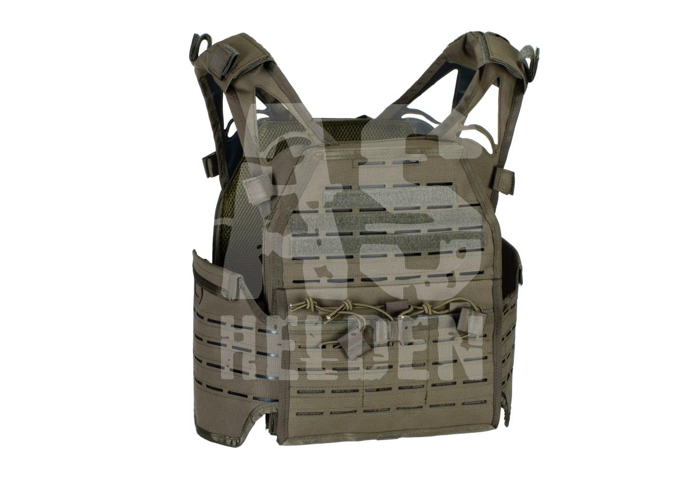 Reaper Plate Carrier Taktische Weste in olivgrün mit Lasercut-MOLLE-System für Airsoft-Ausrüstung.