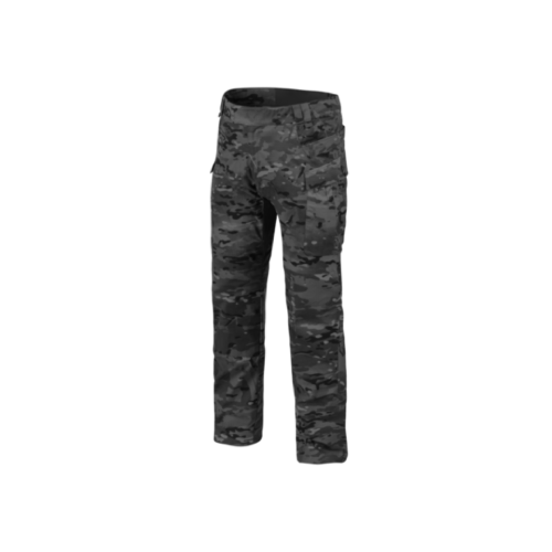 Taktische Hose in schwarz-grauem Tarnmuster, ideal für Airsoft-Spiele.