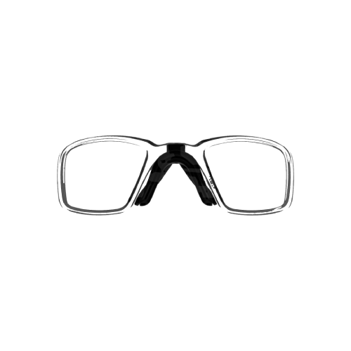 Schwarzer Brillenrahmen ohne Gläser für Airsoft-Schutzbrille, frontalansicht.
