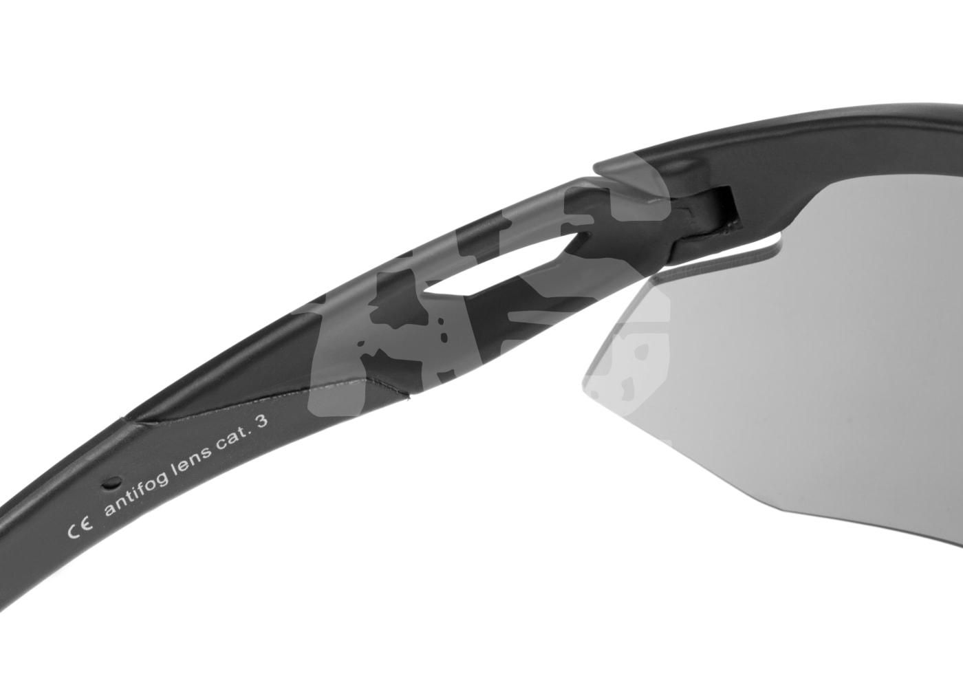 Schwarz-graue Airsoft-Schutzbrille mit Antifog-Gläsern, Kategorie 3.