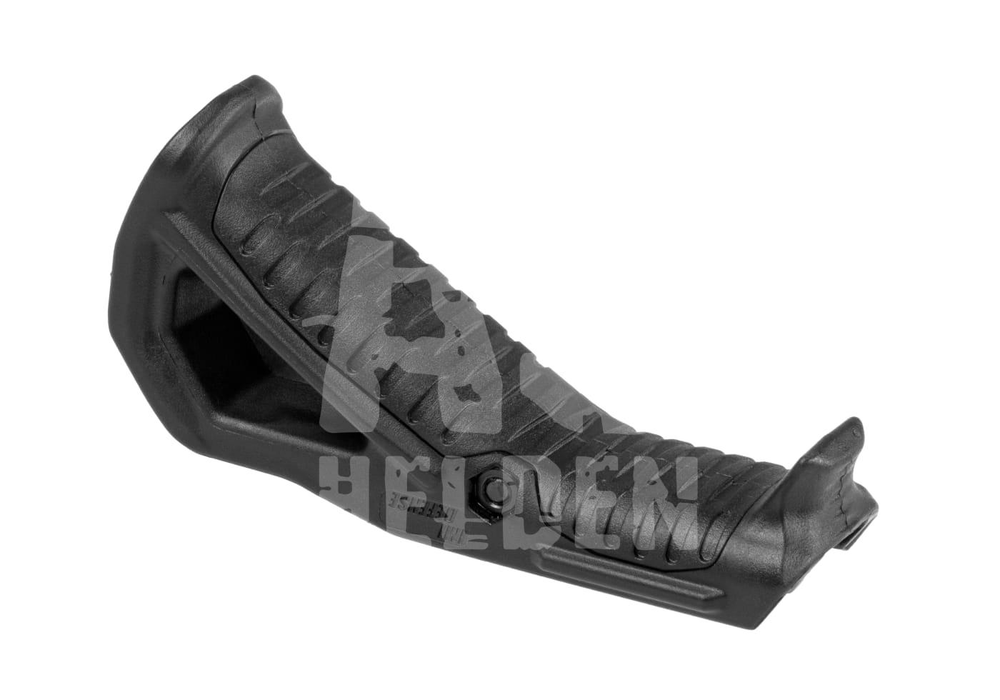 Schwarzer Airsoft-Winkelgriff mit Rillenstruktur, ergonomisch geformt.